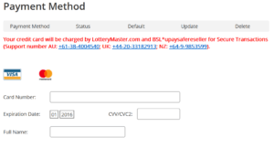 Lotterymaster Adding Payment Methods