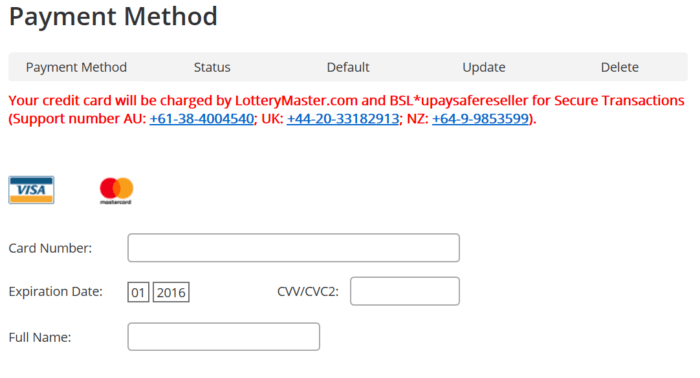 Lotterymaster Adding Payment Methods