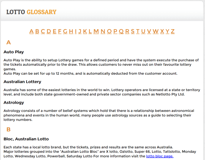 Netlotto Glossary