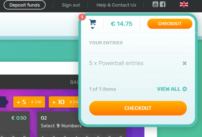 Lotto247 quick purchase shopping cart