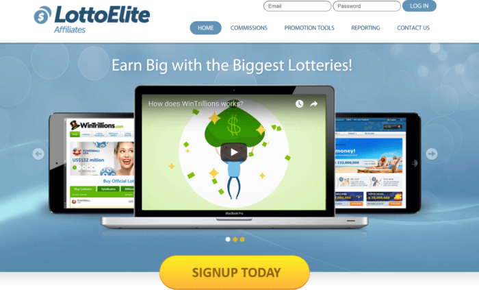 LottoElite Affiliates website landing page