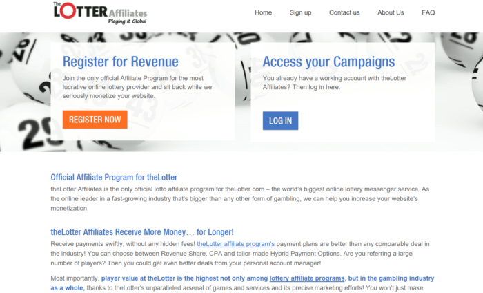 theLotter Affiliates website landing page 