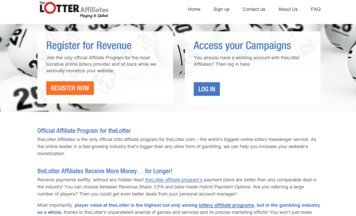 theLotter Affiliates website landing page