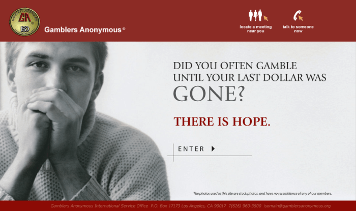 Gamblers Anonymous landing page