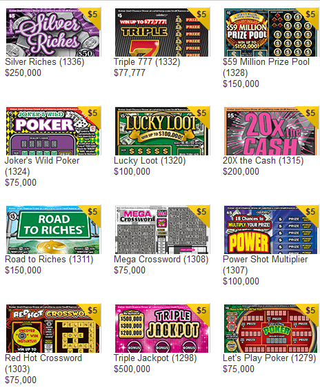 CA Lottery sample scratcher games