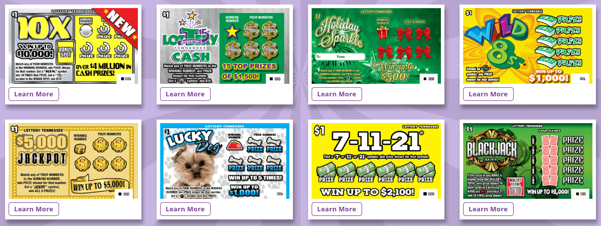 Tennessee Lottery scratch off instant games