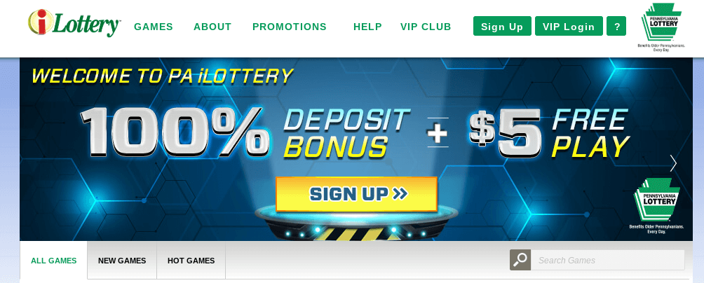 PA iLottery website UI