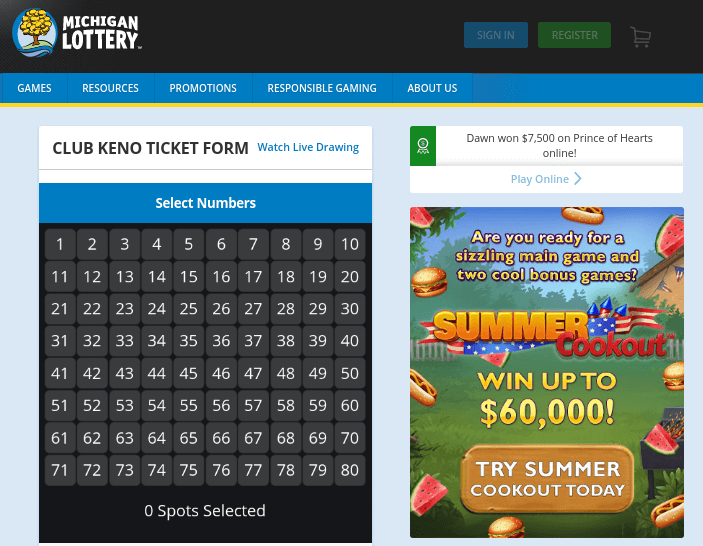 Michigan Lottery Club Keno To Go