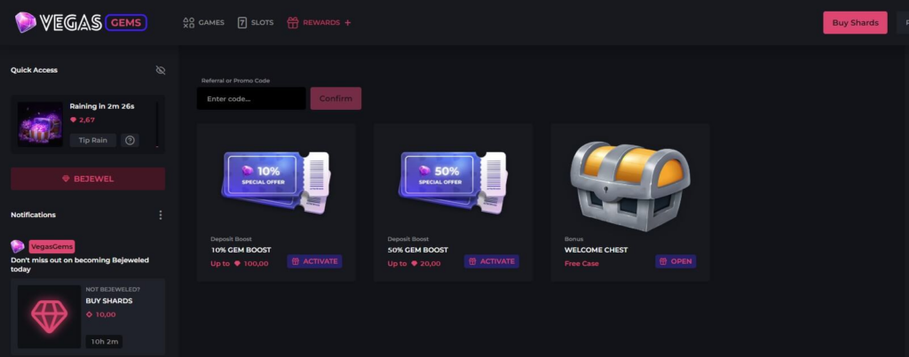 Vegas Gems Casino bonus