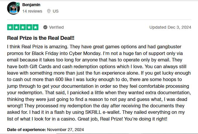 RealPrize Casino reviews