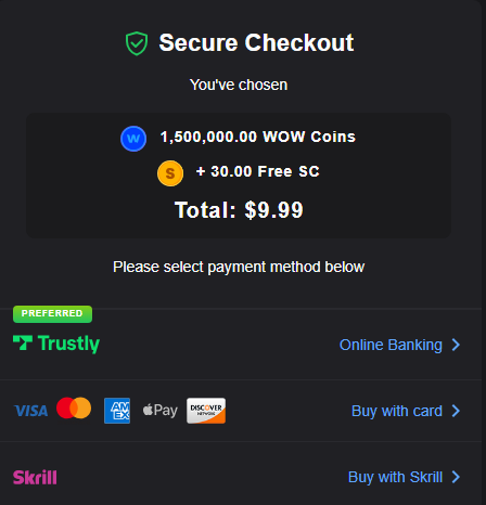 WOW Vegas Casino payment methods