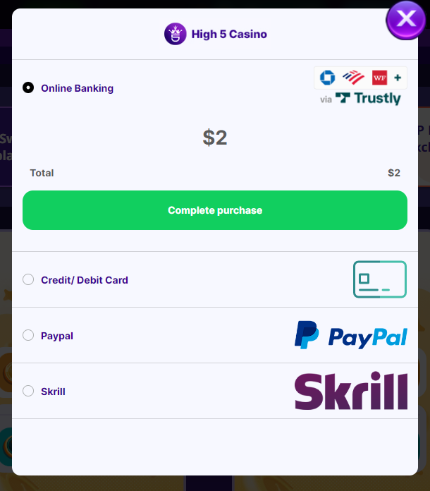 high 5 casino payments