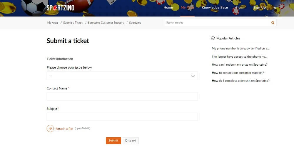 Sportzino Casino customer support
