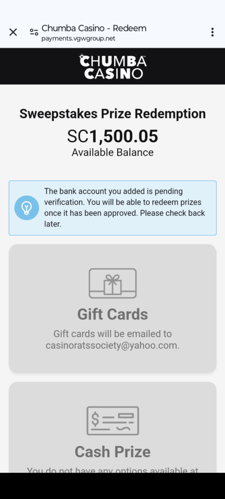 Chumba Casino payments